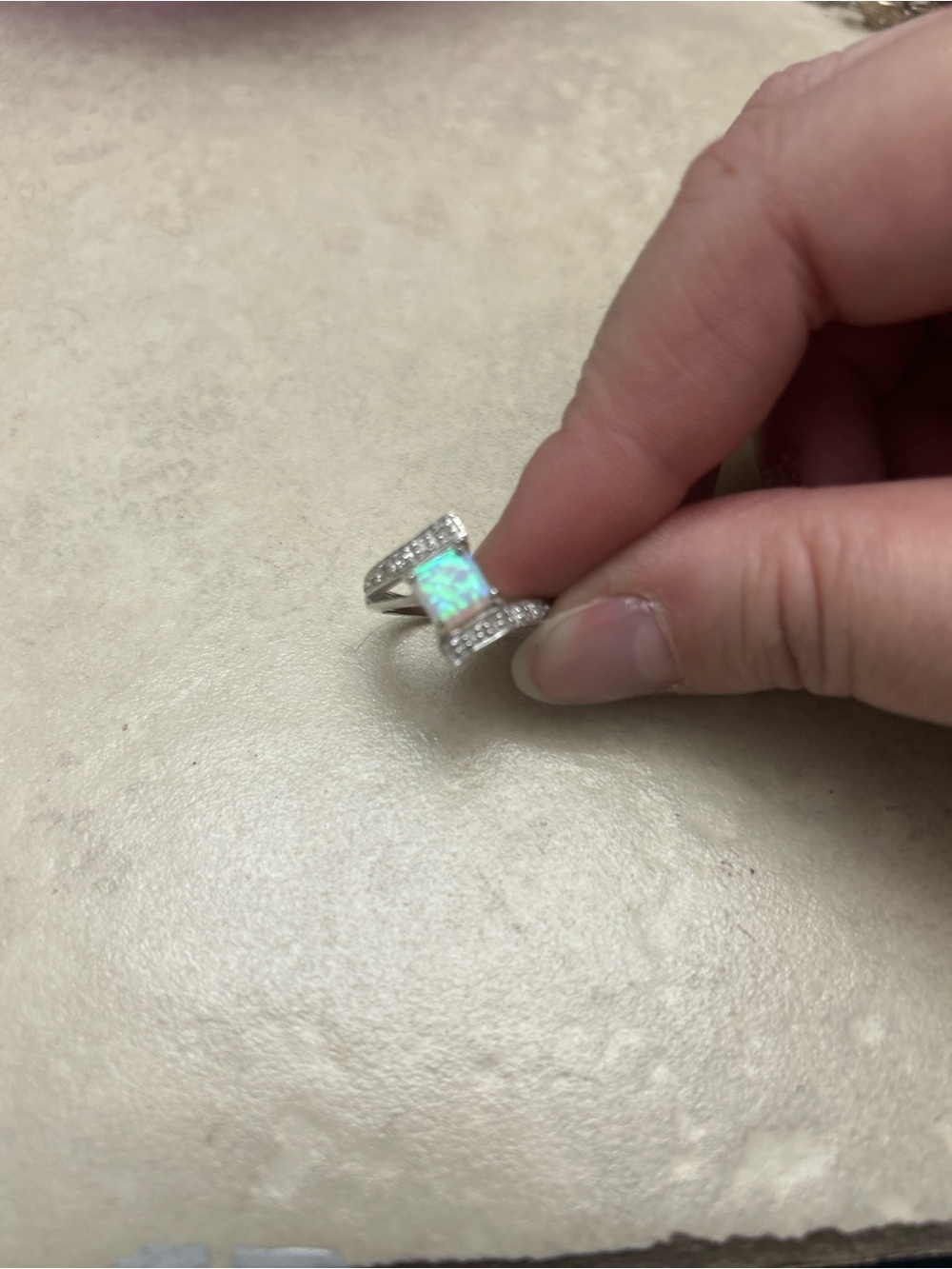 Kohl's Sterling Silver Opal Ring with Iridescent Blue-Green Center